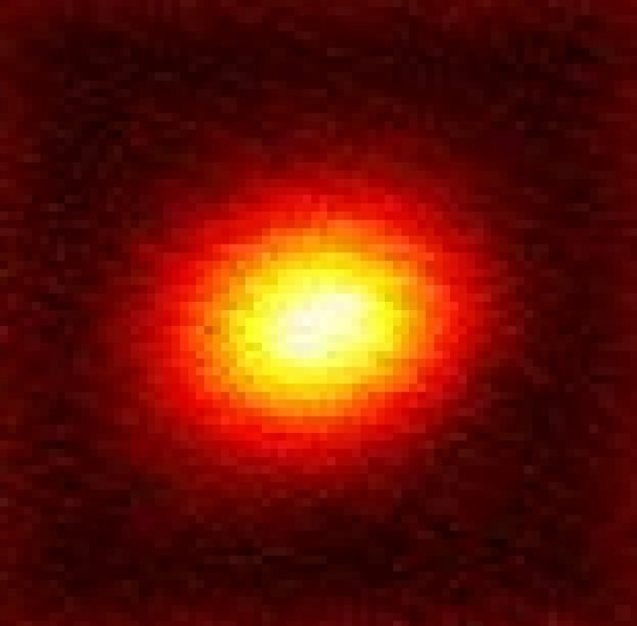 A tiny particle of polystyrene plastic as imaged by a new microscopic technique. It is about 200 nanometers across, or 200 billionths of a meter. (Courtesy Naixin Qian)