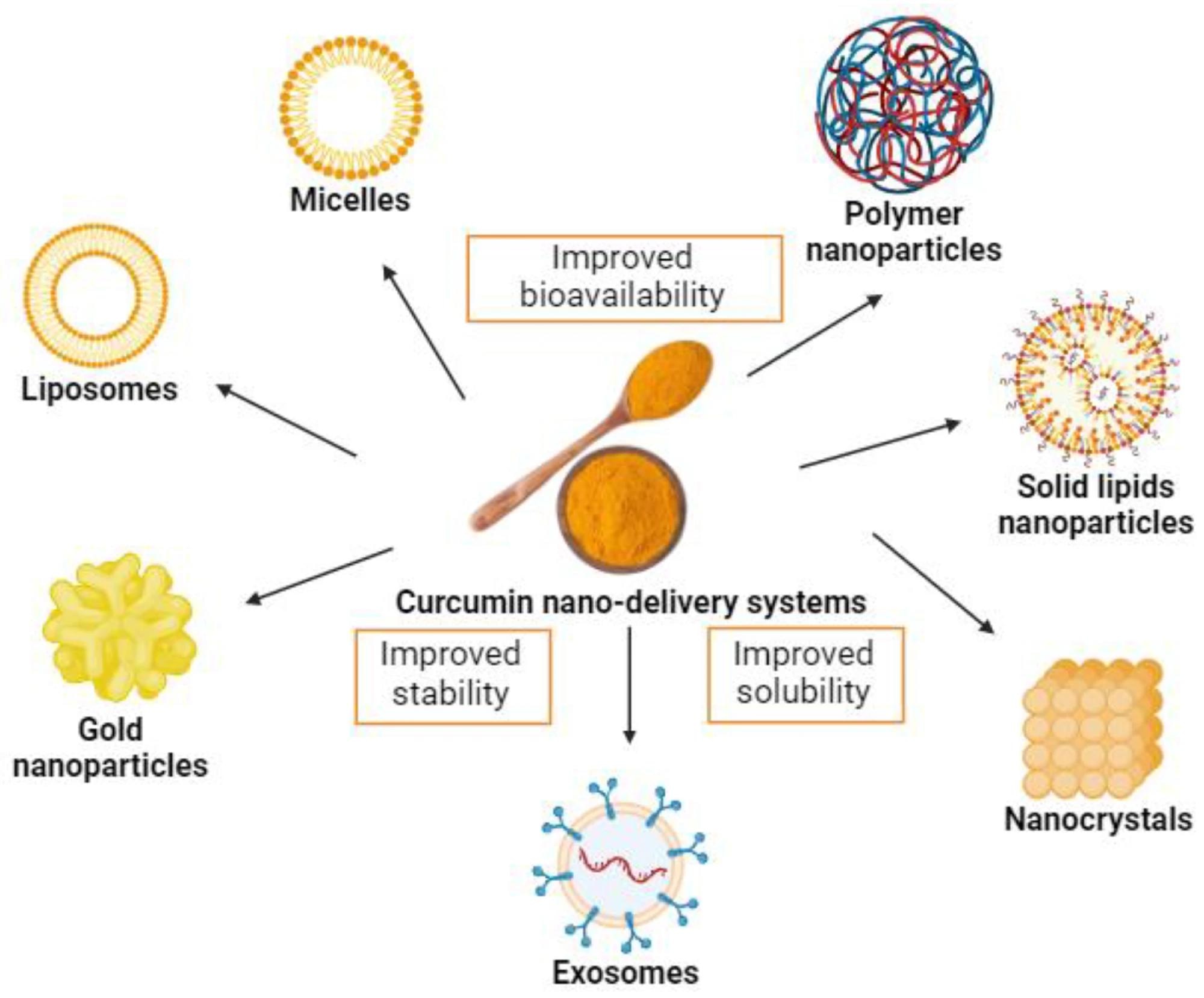 Examples of curcumin nano-delivery systems.
